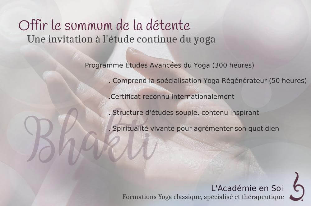 Études avancées du yoga de AES incluent 50 heures spécialisation yoga régénérateur